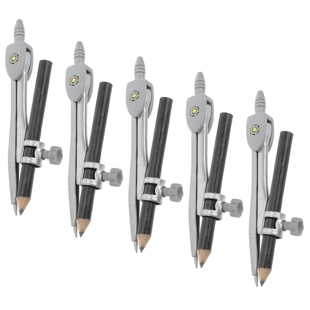 5 Pcs Drawing Compasses Reusable Woodworking Circle Tool Geometry Drafting Tools Kit Student Math Kids Portable Pencil Compass