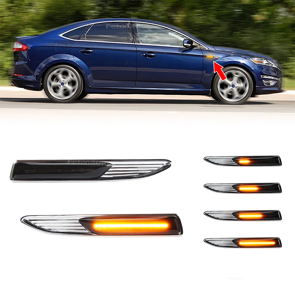 2pcs LED Dynamic Turn Signal Flowing Side Marker Repeater Indicator Light For Ford Mondeo Mk4 Hatchback Saloon Estate (BA7)