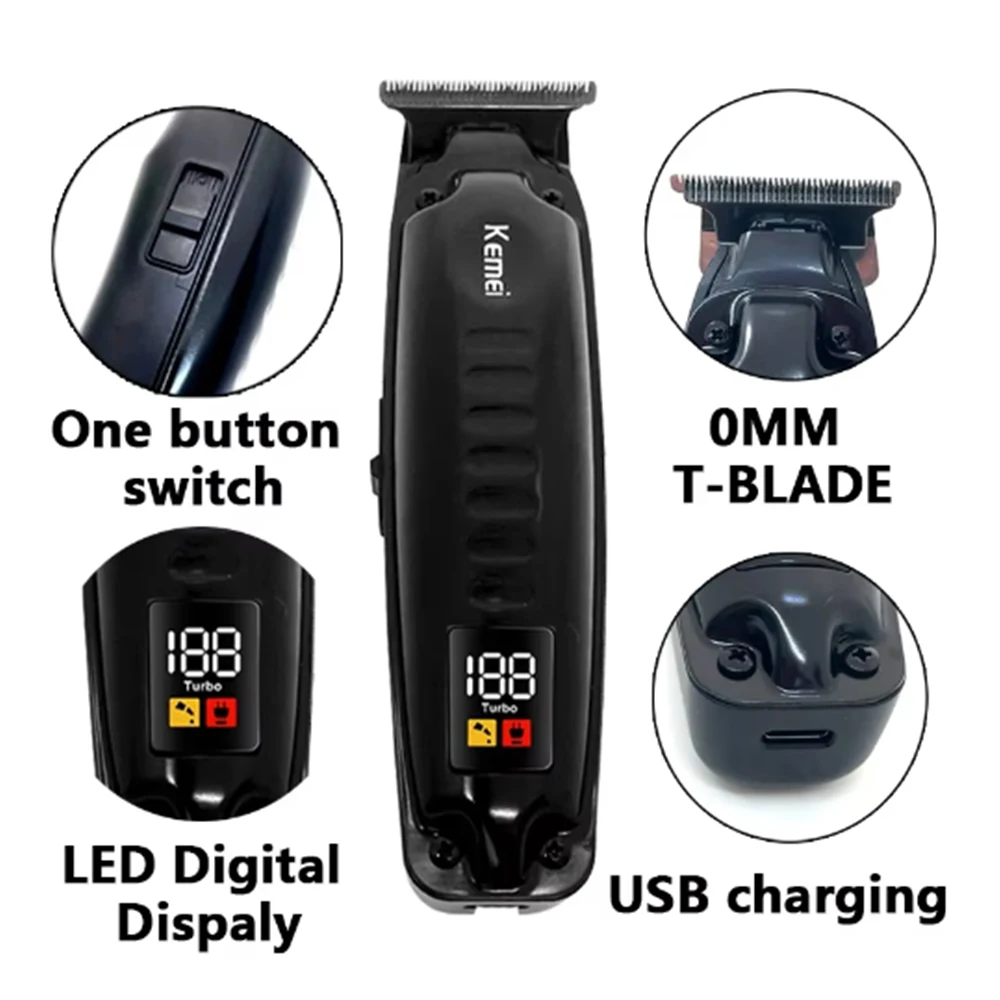 Kemei KM-1578 Men's Hair Clipper Rechargeable Clippers Professional Lcd Digital Display USB Charging Hair Cutting Machine