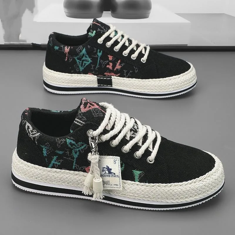 

Men's Corduroy Canvas Shoes for Fall, Breathable Lightweight Flat Sneakers, Casual Plimsolls for Men, Trendy Leisure Shoes