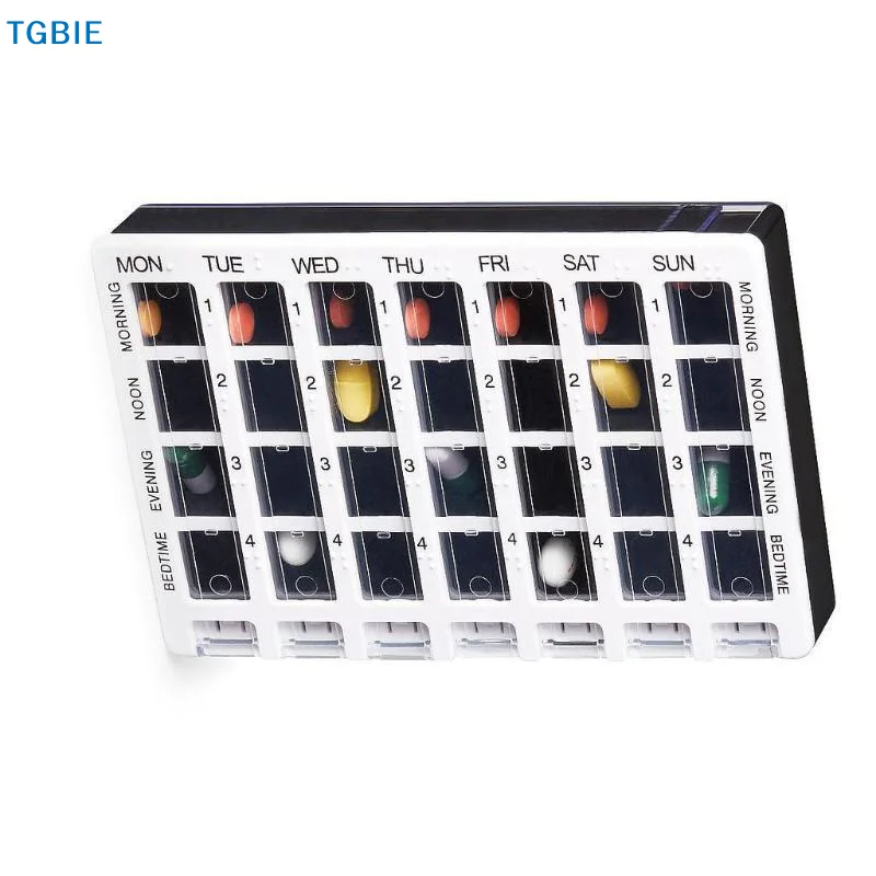 [TL]【TL】28 Grids Weekly Pill Organizer Detachable Plastic Medicine Box Portable Pill Container For Home Travel Daily Medication