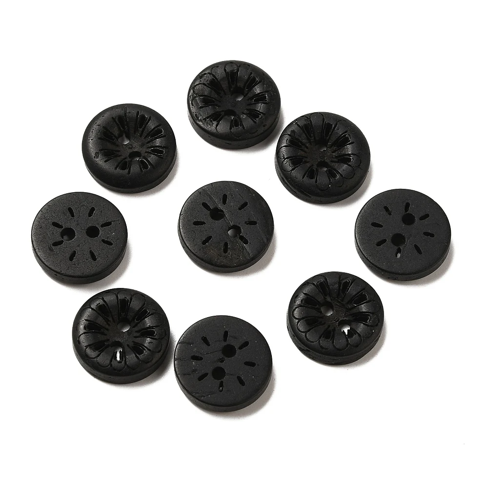 

Carved 2-Hole Basic Sewing Buttons Coconut Buttons Black 13mm