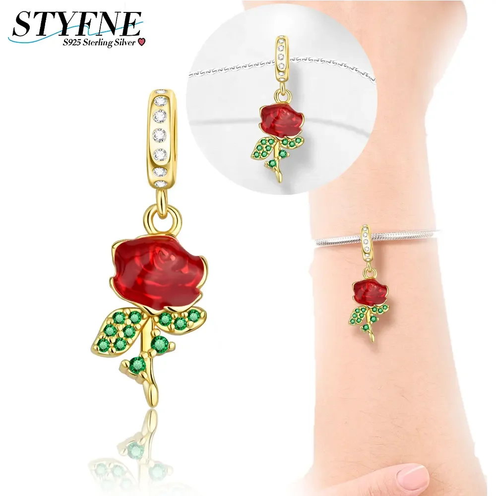 

Pendant Original Rose Pendant Plant Series Small Beaded for Women Diy 925 Sterling Silver Bracelet Gift