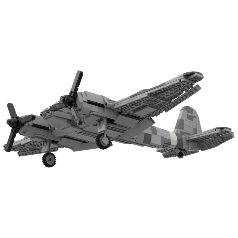 Vintage Heavy Twin Engine Fighter MOC Building Blocks Combat Aircraft Plane Model DIY Brick Set Desktop Collectible