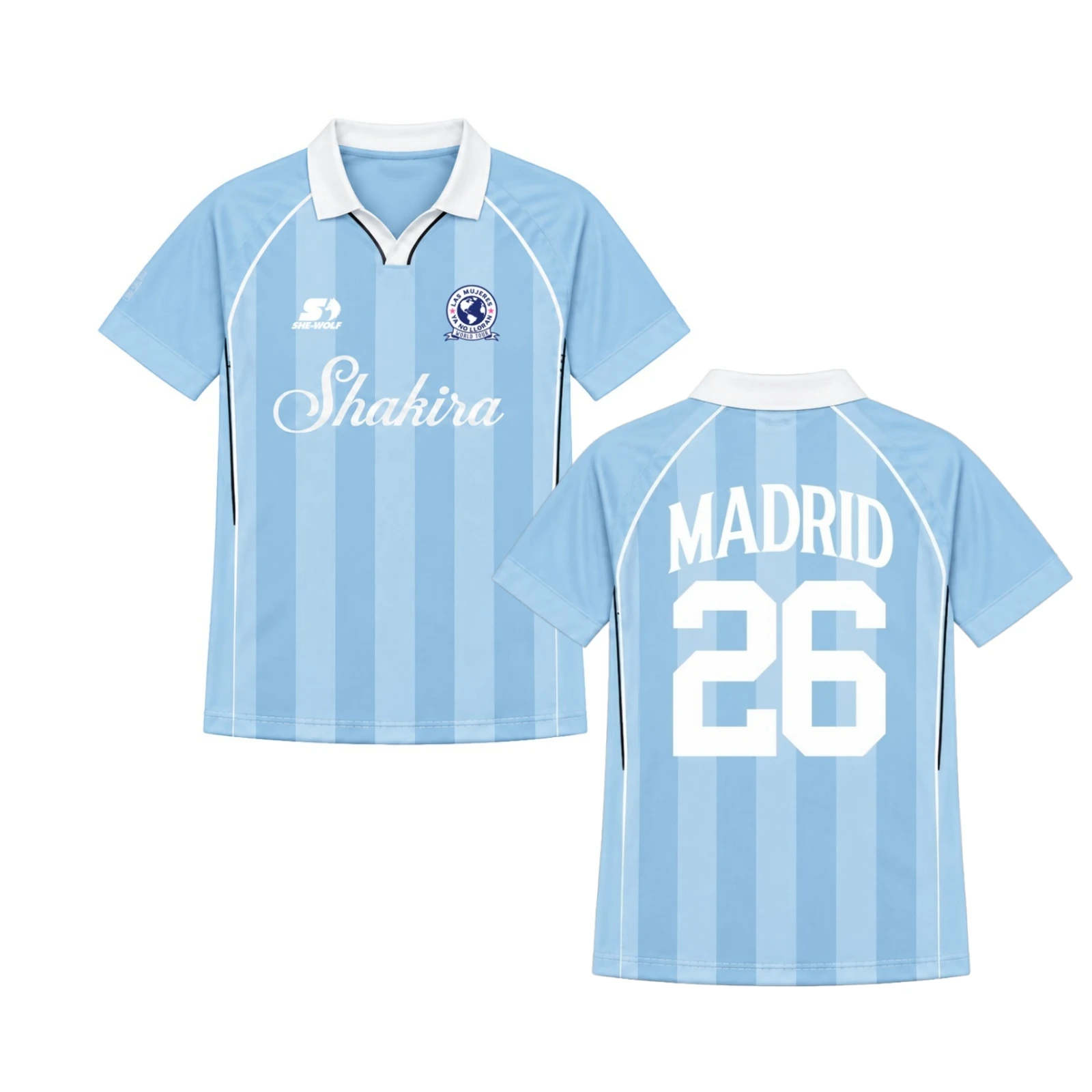 2026 Europe Shakira LMYNL Las Mujeres Ya No Lloran World Tour Madrid Spain Blue Soccer  Jersey Men Women Family Unisex T-shirt