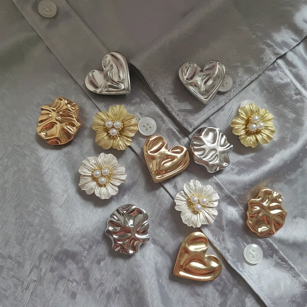 4 Pièces de Couvre-Boutons Élégants en Forme de Cœur Floral Classique pour la Décoration de Vêtements DIY, Boutons Décoratifs pour Chemises et Manches