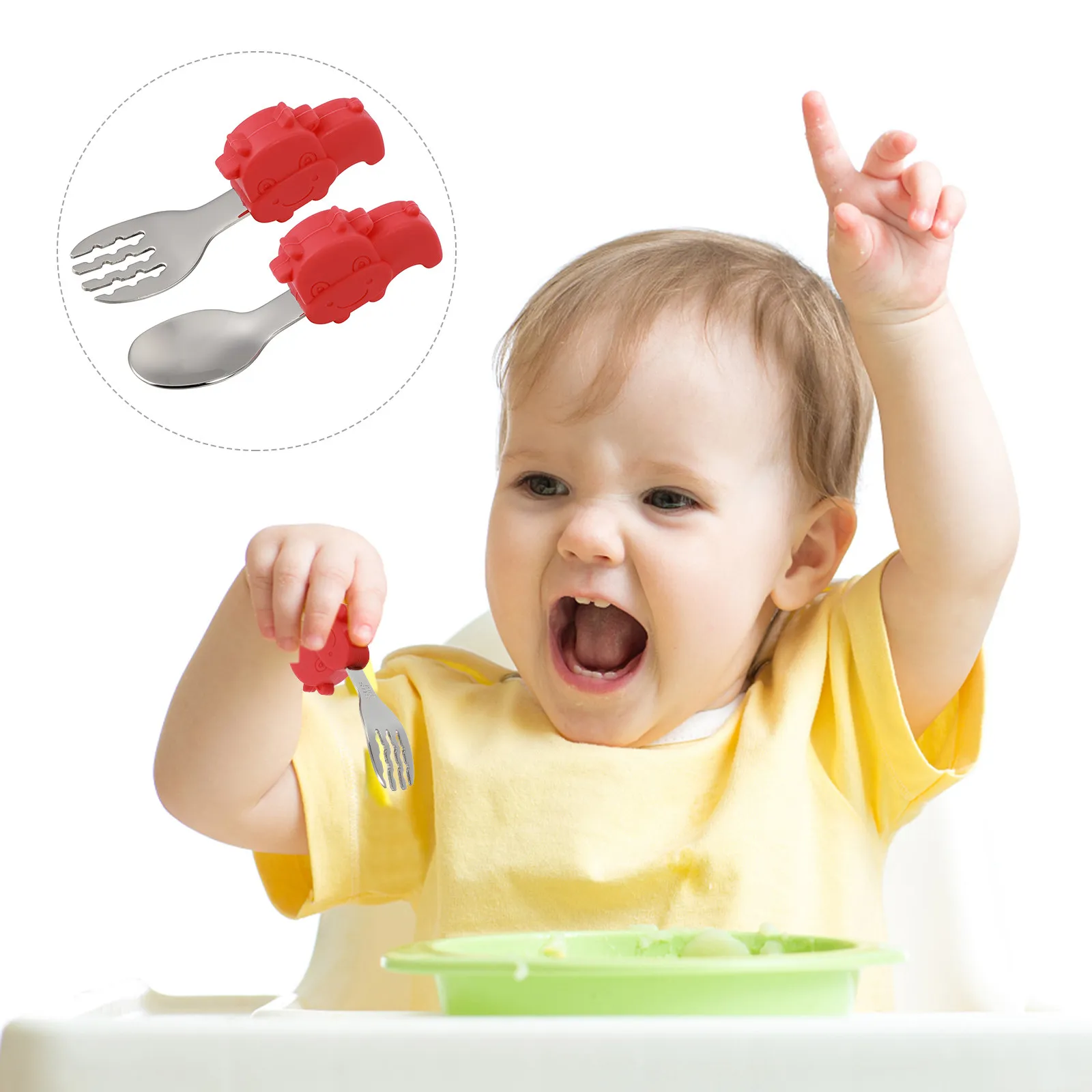 

Stainless Steel Spoon Fork Set Safe Durable Baby Utensils Light Compact Kids Eating Tool Practical Toddler Cutlery Set Infant