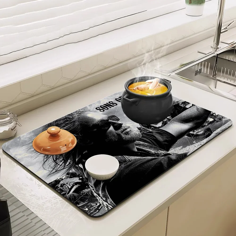 Son Of Anarchy American Crime Tv Series Coffee Cup Ironing Mat Modern Texture Drying Mat Kitchen Counter Coffee Bar Drain Mat