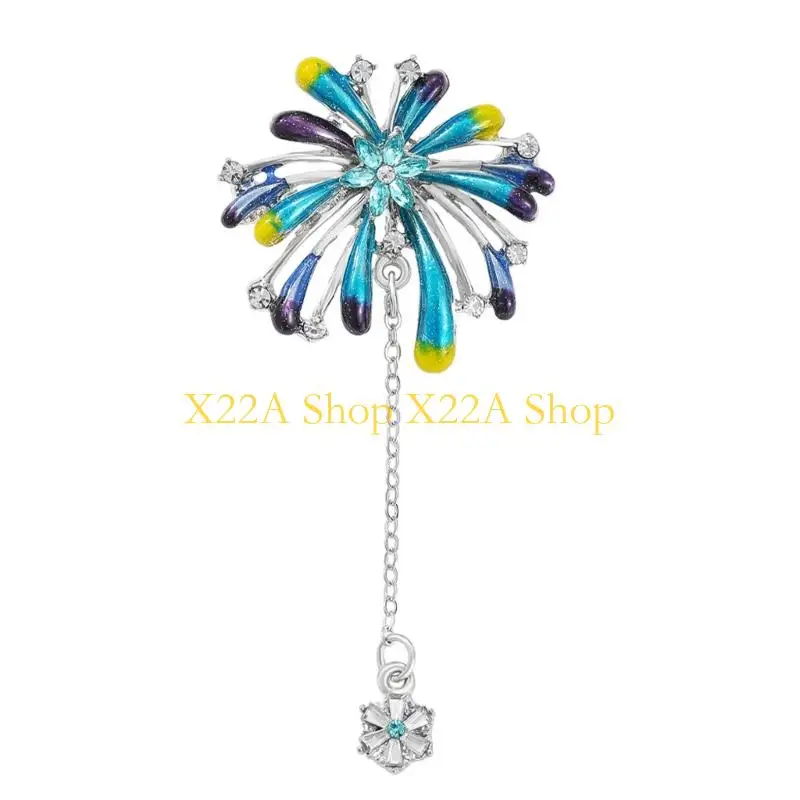 Unique Glittering Pyrotechnics Shaped Pin With Crystals Accent And Flowing Tassels Stylish Jewelry Gift For Any Occasion