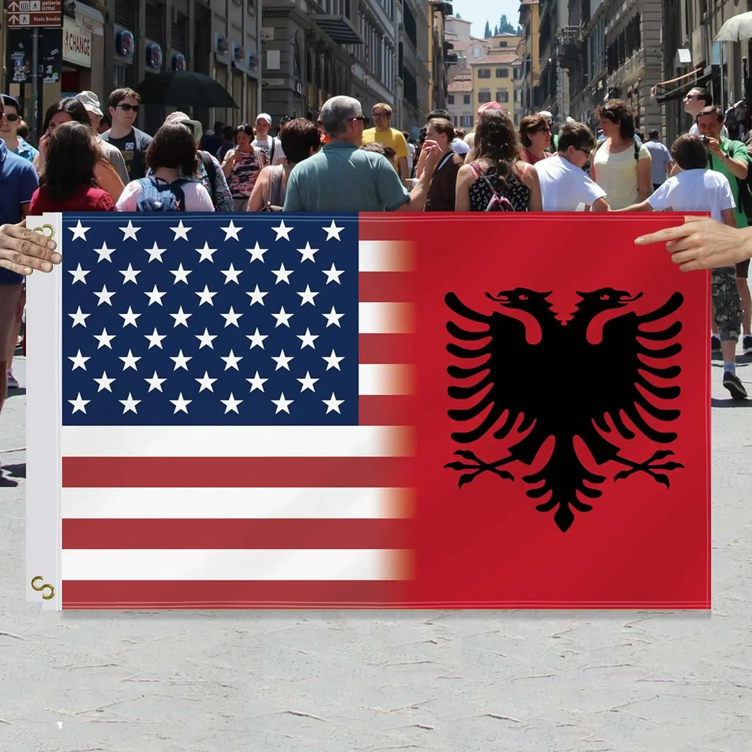 Flagnshow 100% Polyester USA Albania Combo Flag