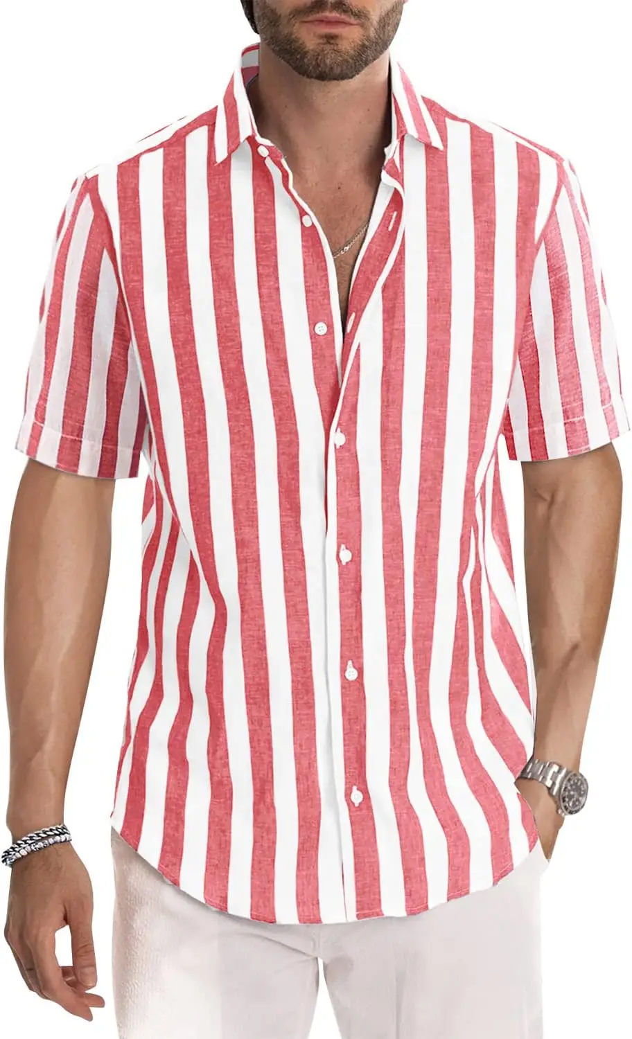 Eenvoudig ontwerp heren gestreept overhemd zomer dagelijks casual revers knop korte mouwen losse ademende sneldrogende mannelijke kleding