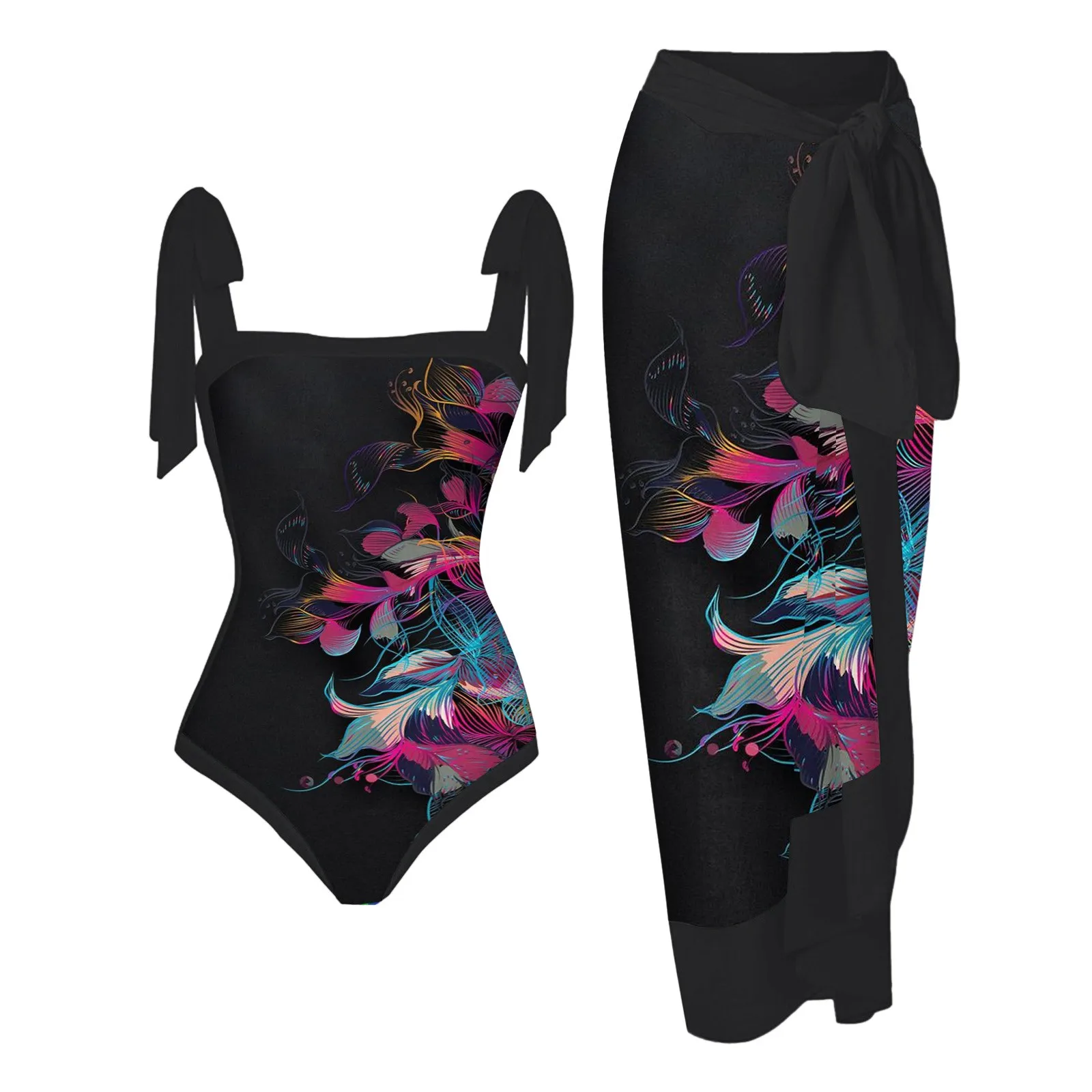 Bañador de una pieza con estampado Floral para mujer, traje de baño Sexy con cordones y conjuntos de Bikini de moda, conjunto de Tankinis de 2 piezas