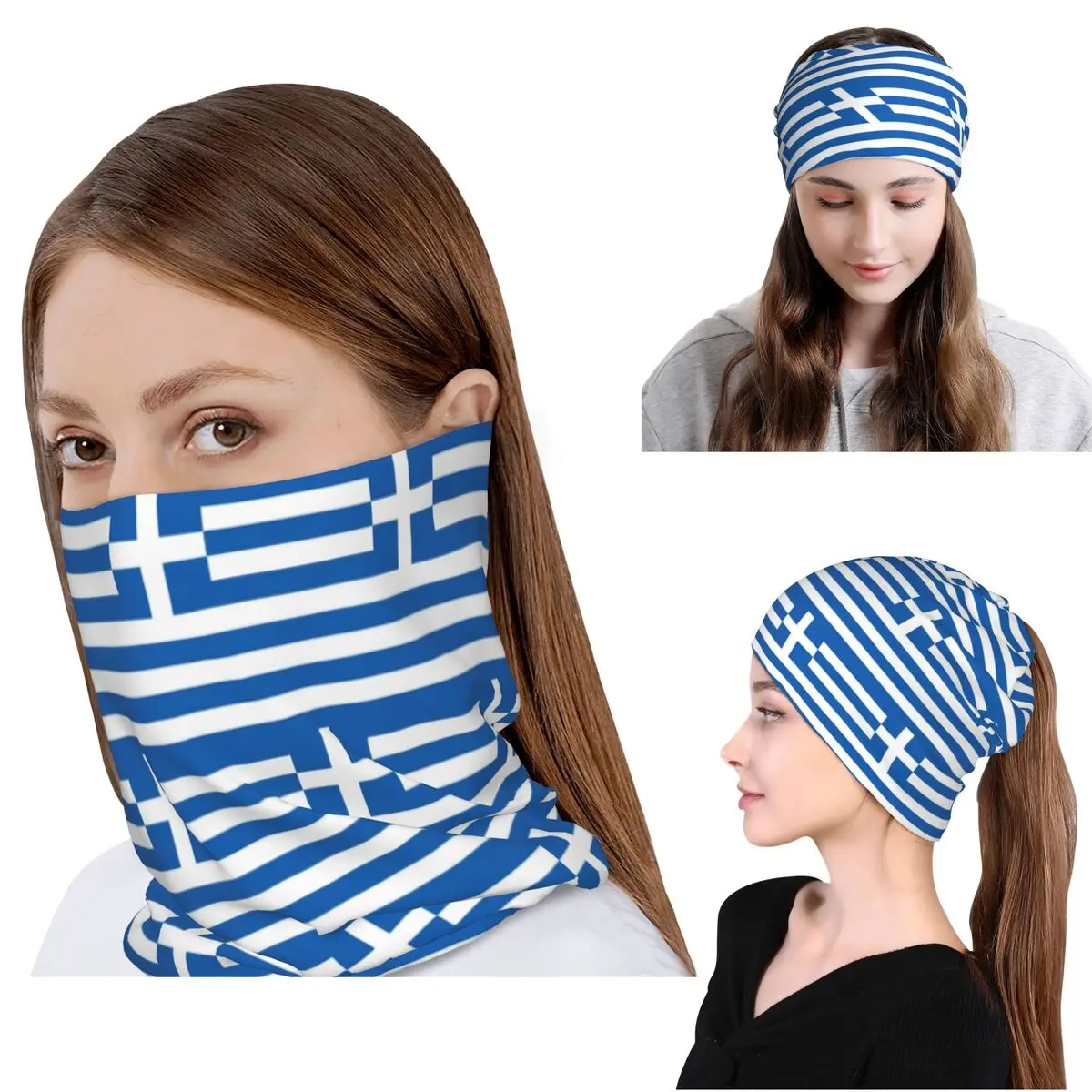

Flag Of Greece Bandana Neck Gaiter Mask Scarf Multifunction Face Mask Beanies Hat for Men Women Adult Breathable