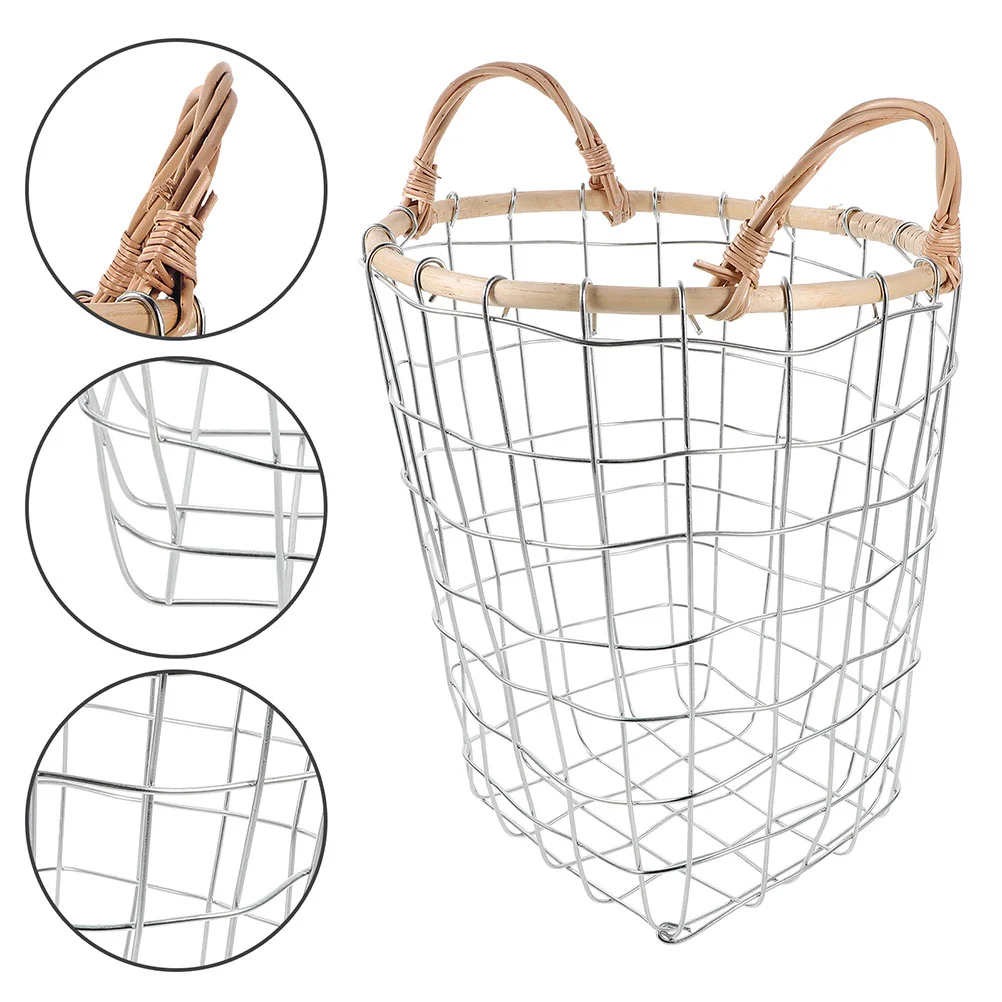 Wrought Iron Storage Basket Small Firewood Rack Metal Wire Egg Picnics Laundry Simple Kitchen Counter Fruit Holder