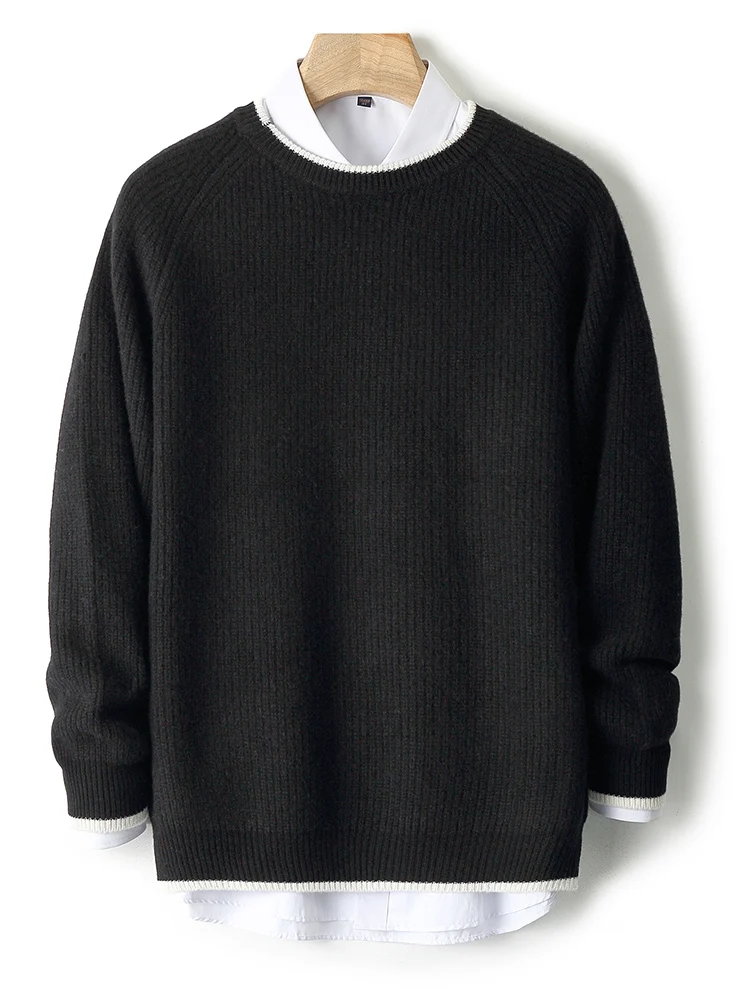 

Men's Pullover 100% Merino Wool Knitted Sweater Autumn Winter Business Casual Soft Warm Thick O-Neck Basic Style Clothes Tops