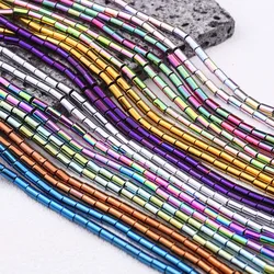Golden Color Plated Straight Tube Cylindrical Hematite Loose Beads Spacers For Jewelry DIY Necklace Bracelet 1/2/3/4/6mm