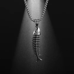 Funny Cat Toy Fishbone Pendant Necklace Hip-Hop Gothic Men and Women Metal Pendant Necklace Punk Bohemian Jewelry Wholesale