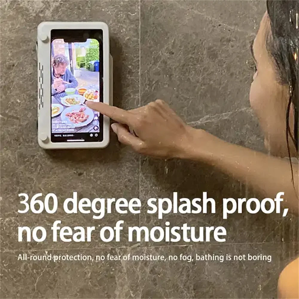 Wall Mount 360 Rotation Waterproof Anti-fog Touchscreen Shower Phone Box Holder with Tower Hanger