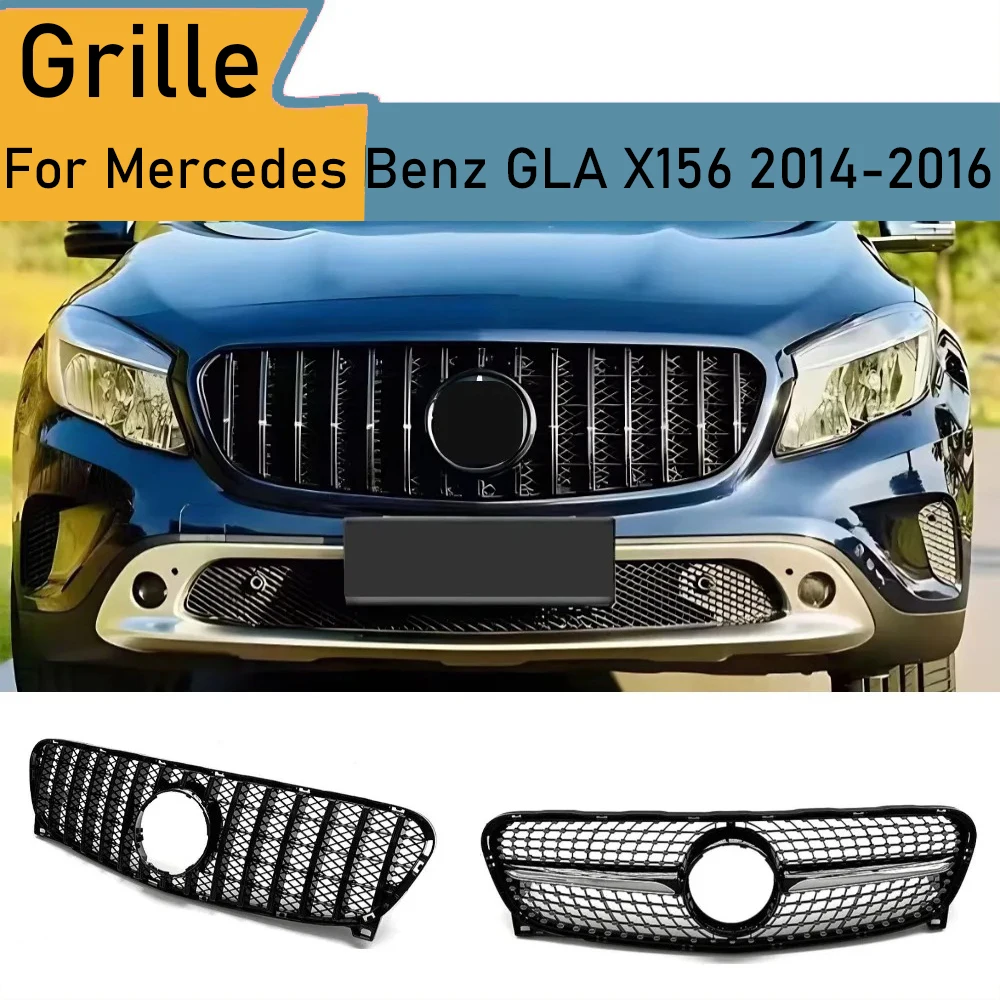 

For Mercedes-Benz GLA Class X156 2014-2016 Front Bumper Grille GT Diamond Style GLA200 GLA250 GLA260 ABS Car Styling