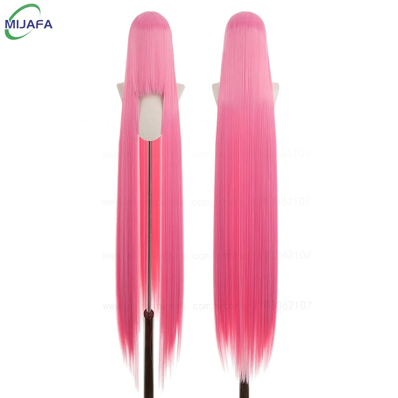 700 g hochwertige 59" 150 cm lange gerade Cosplay-Perücke mit Pony, blond, braun, rot, grün, blau, hitzebeständige Haarfarben, Anime-Perücken