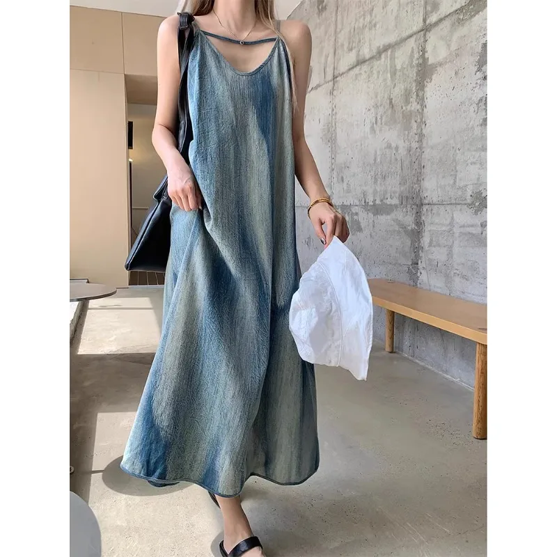 Camis Dress Striped Sleeveless Off Shoulder A-line Long Dresses Vintage Thin Hot Girls Korean Style Skirts Summer Preppy Clothes