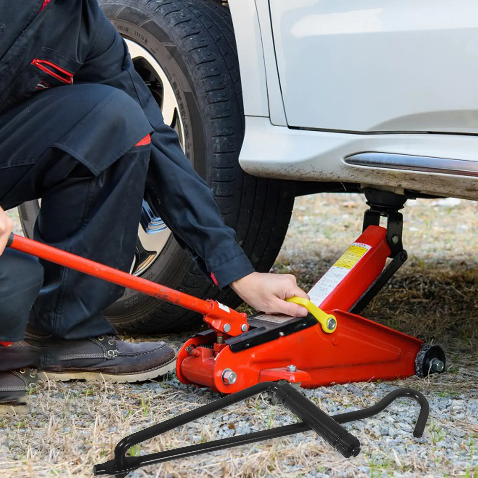 

Foldable Hand Jack Rocker Handle Compatible with Round Solid Steel Shaft Car Scissor Jack Tool Essential for Tire Change Auto