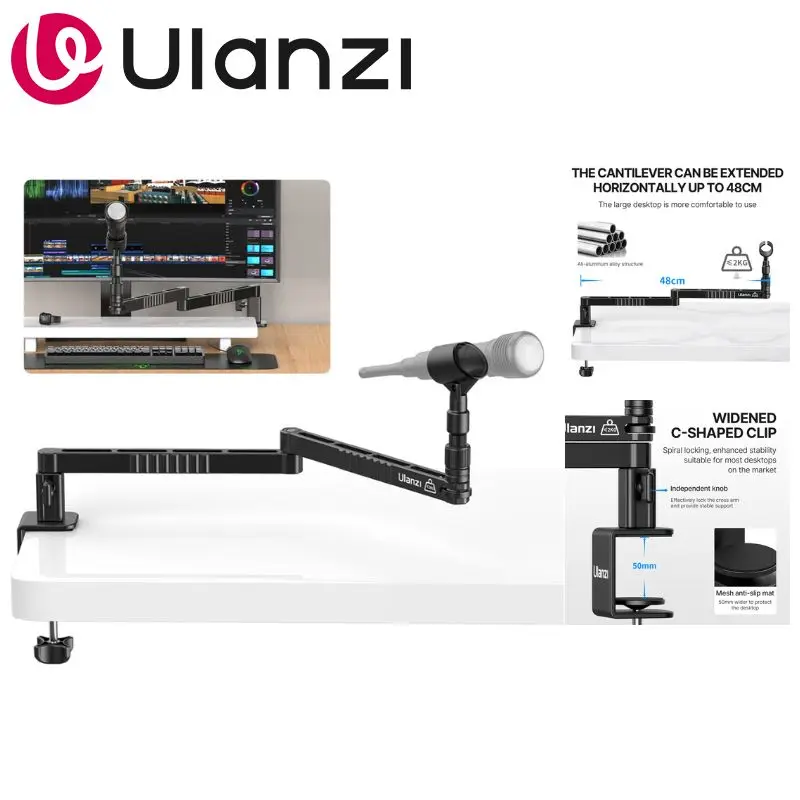 

Ulanzi LS26 Low Level Microphone Stand 48cm Cantilever 360° Adjustable Under-Monitor Desk Mount For Live Stream Podcast Gaming
