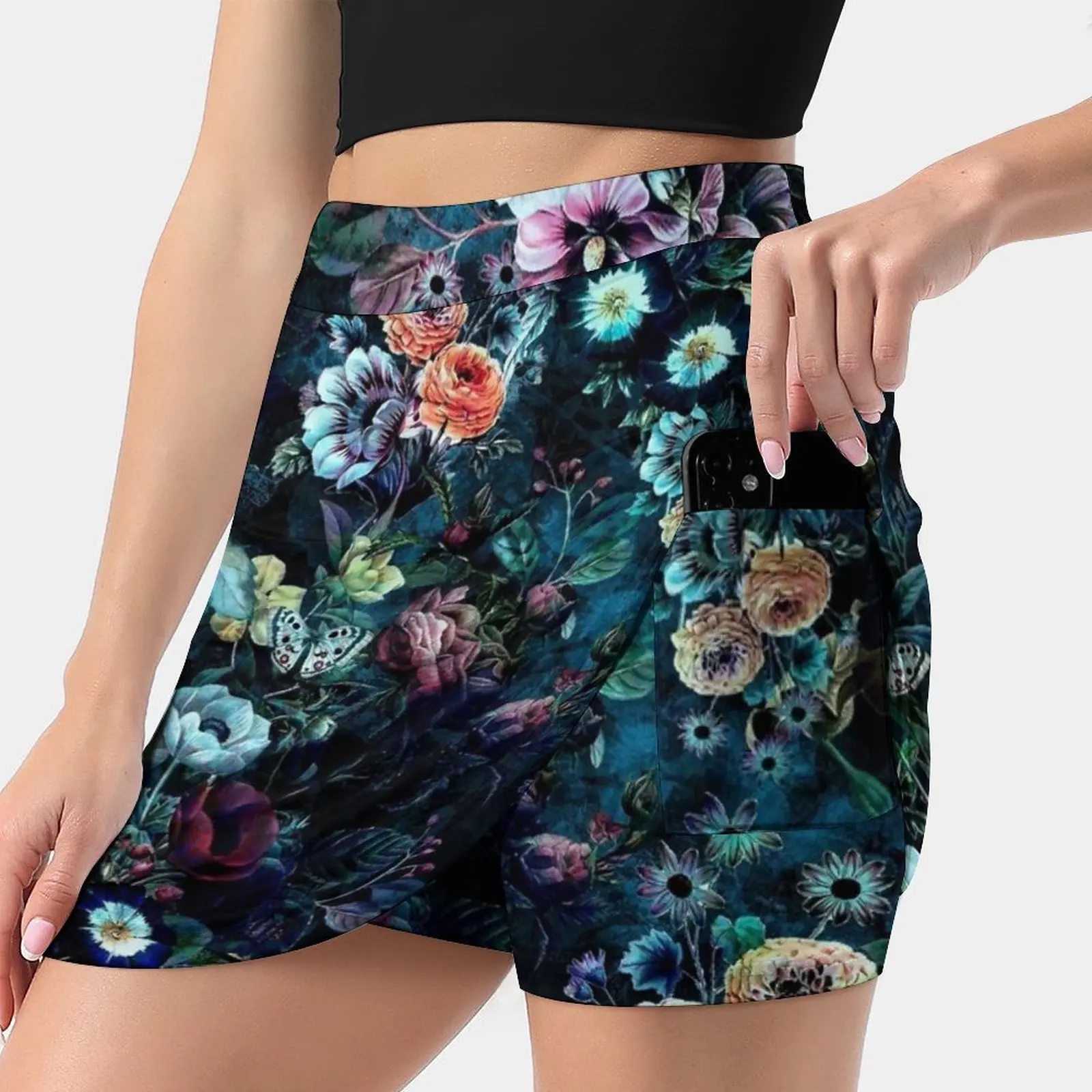 Night Garden Women's skirt Mini Skirts A Line Skirt With Hide Pocket Floral Fashion Homedecor Interiordesig Digital Pattern