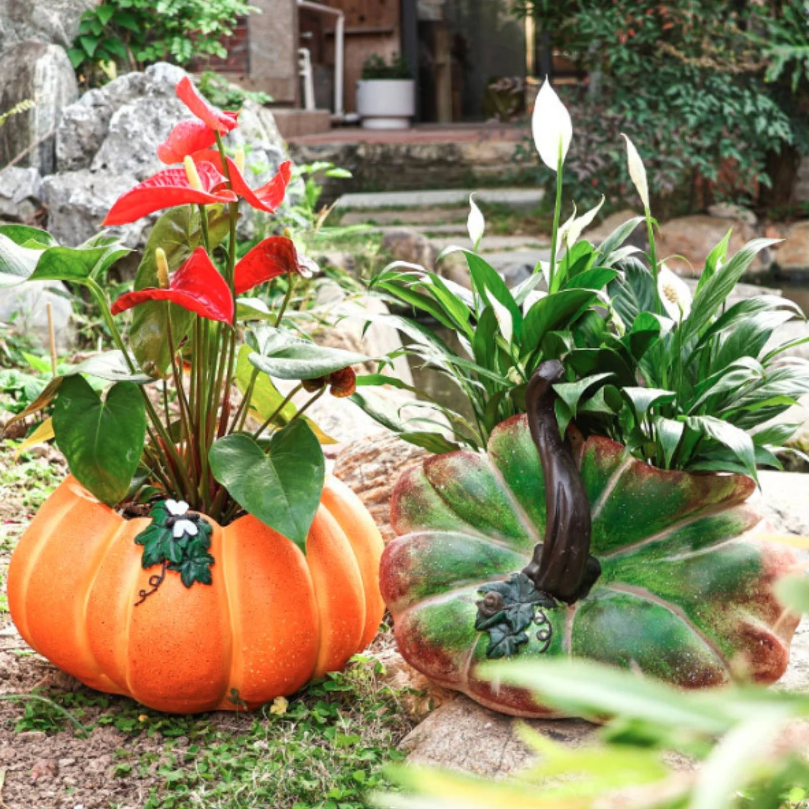 Pumpkin Planter Festive Pumpkin Plant Pot Planter with Ribbed Body Whimsical Unique for Gardeners, Garden, Courtyard