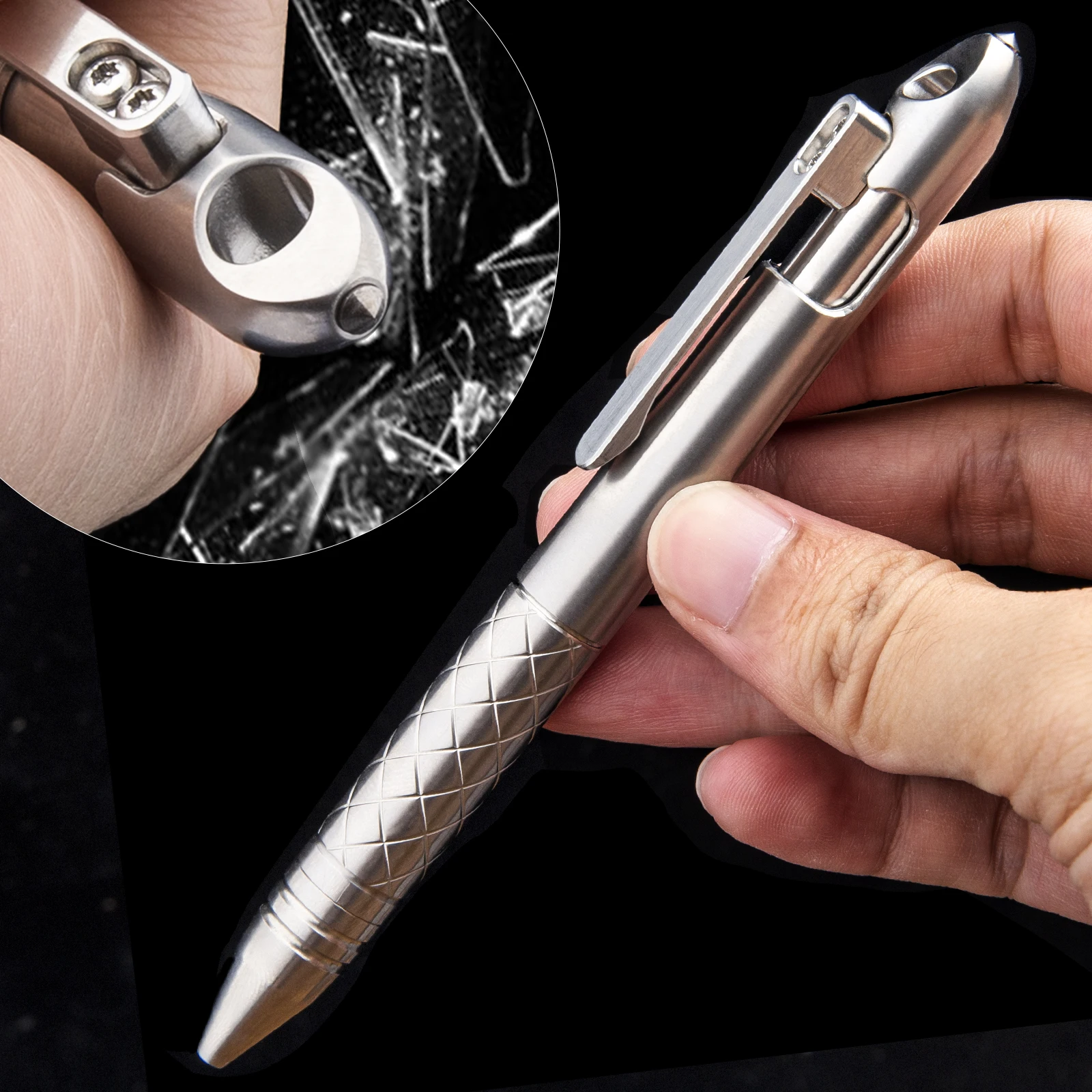 Portable Tactical Pen Titanium Alloy Ballpoint Pen Multi Functional Self Defense Tool Pen with Pen Clip and Attack Head