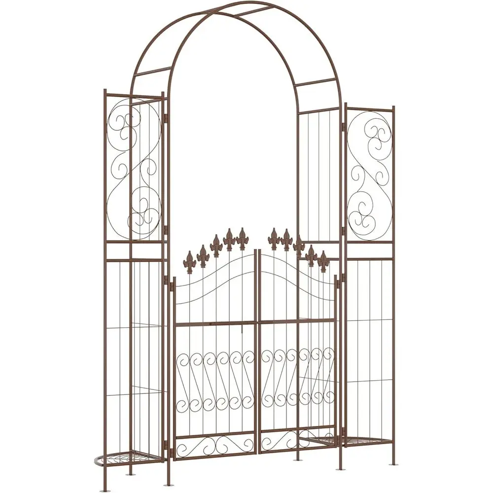 7-Foot Metal Garden Arbor with Gate, Fleur-de-Lis Design, Ideal for Climbing Vines, Outdoor Ceremonies, Weddings, Parties, and G