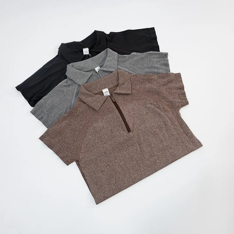 

Новая женская футболка-поло с коротким рукавом и молнией до середины груди для гольфа и йоги, быстросохнущая спортивная футболка для фитнеса и бега