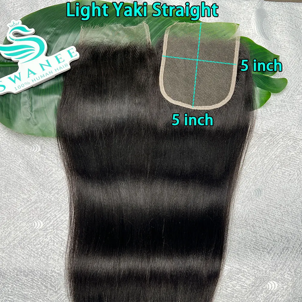 

5x5 HD Lace Closure Light Yaki Straight Human Hair Closures Only Pre Plucked with Baby Hair Natural Black Color Raw Hair