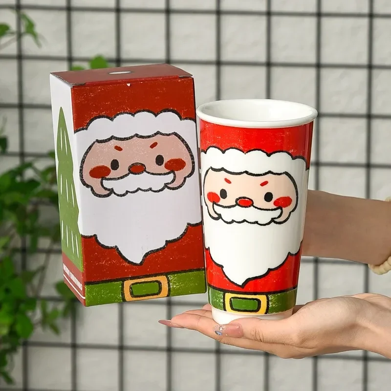 580ml Santa Claus Snowman Ceramic Coffee Mug for Home Use, Casual Office Cups, Souvenirs, Cute Large Capacity Birthday Gift