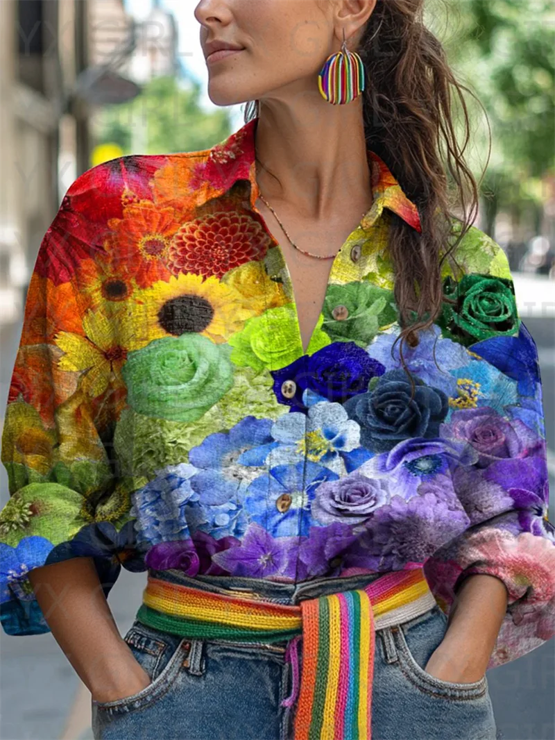Women's Rainbow Gradient Pride Casual Shirt 3D Printed Button-down Shirt Women's Casual Unique Streewear
