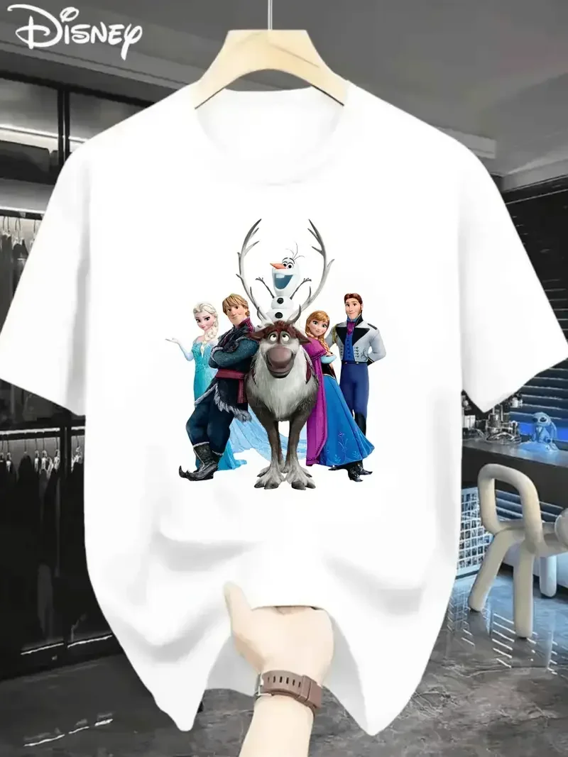 

Couple Unisex Disney Frozen 2 Elsa Anna Olaf T Shirt Cartoon Men's Women Summer Cotton Tees Casual Oversized Short Sleeve Tops