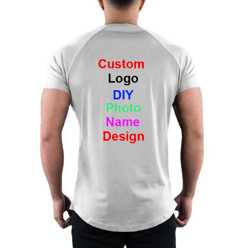 Customized  DIY Brand Logo Cotton O Neck Short Sleeve T-shirt Mens Fitness Workout Bodybuilding Running Tee Tops Summer Clothing image 2
