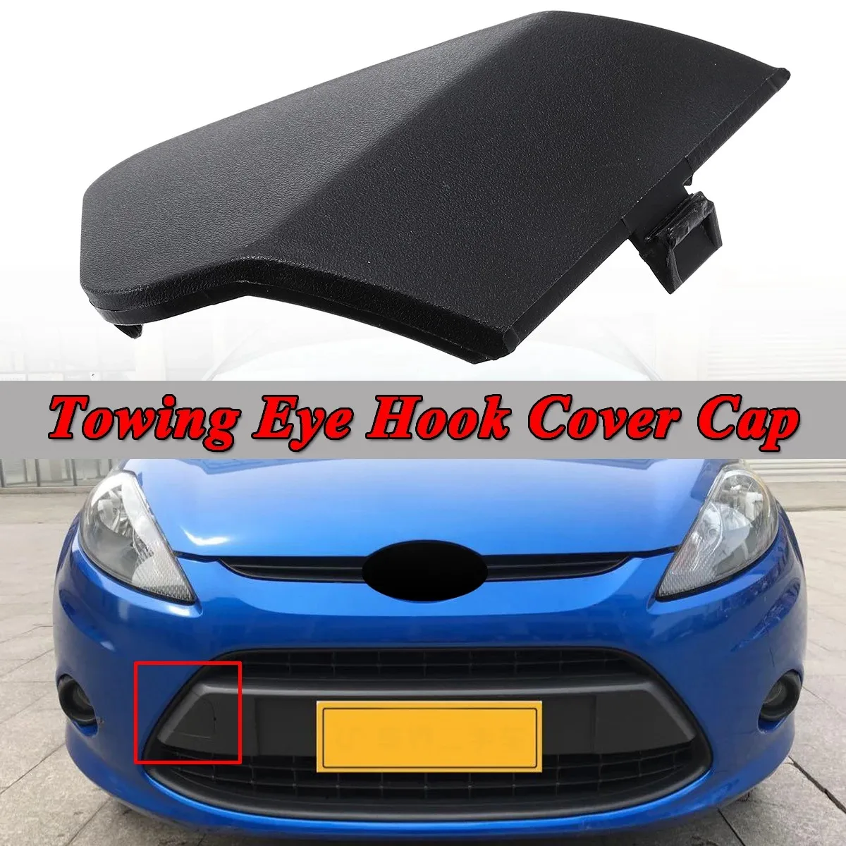 Car Auto Front Bumper Tow Towing Eye Hook Cover Cap for Fiesta MK7 2008-2016 8A6117A989AB Black Plastic