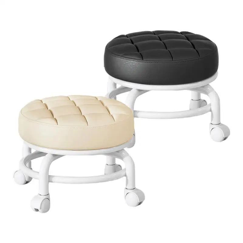 360 Degree Rotating Rolling Stool PU Leather Multifunctional Heavy Duty Seat Waterproof Round Stool With Wheels Practical Chair