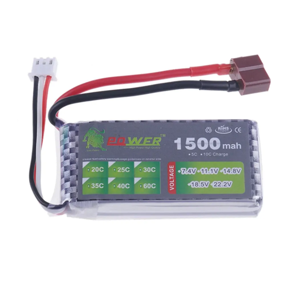 Batería Lipo 2S de 7,4 v, 1500mah, 1800mah, 2200mah, 3000mah, 4200mah, 5200mah, 6000mah, 7200mah, 10400mah, piezas de RC JST/XT60/T, 7,4 v