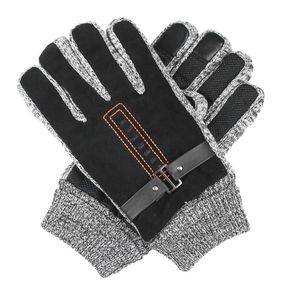 

Warm Pigskin Gloves Men Thermal Windproof Waterproof Winter Driving Mittens Slip-On Anti-Slip Palm Outdoor Gloves