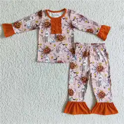 Kids Halloween Pumpkin Girl Horror Nightwear Children Ghost Candy Long Sleeve Set Flower Pants Wholesale Outfit Toddler Pajamas