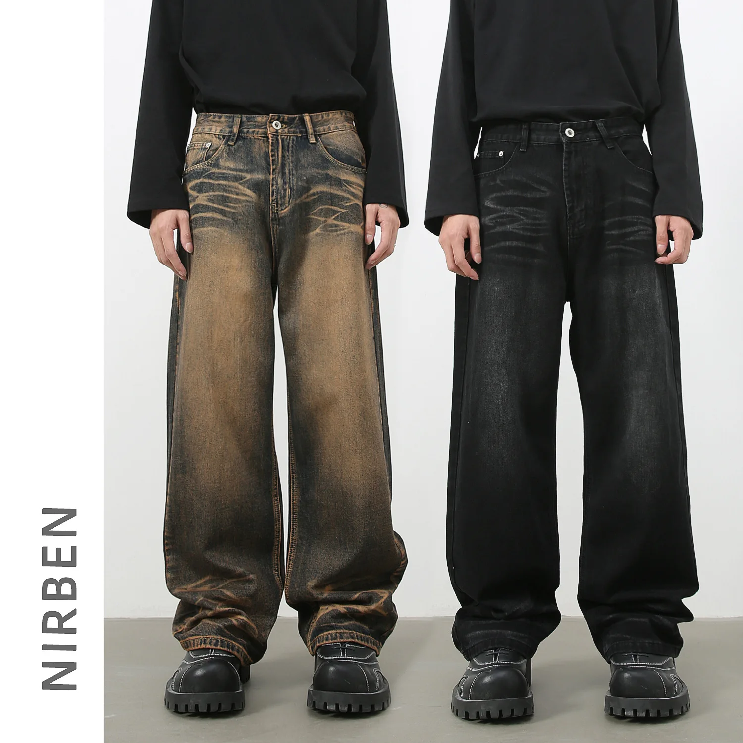 Straight Pants Denim Pant Men Jeans Vintage Washed Distressed Loose High Waist Scratched Trousers Y2k Streetwear Work Casual
