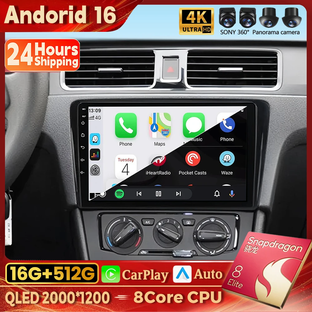 Android 16 Carplay Auto Qualcomm 2K QLED Bildschirm Autoradio für Volkswagen VW Santana 2013 - 2017 GPS Wifi 4G BT DSP Stereo