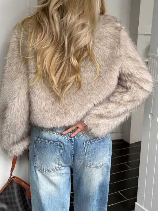 Herfst- en wintermode Luxe effen kleur korte bontjas voor dames, slim fit temperament, high-end gevoel korte bontjas