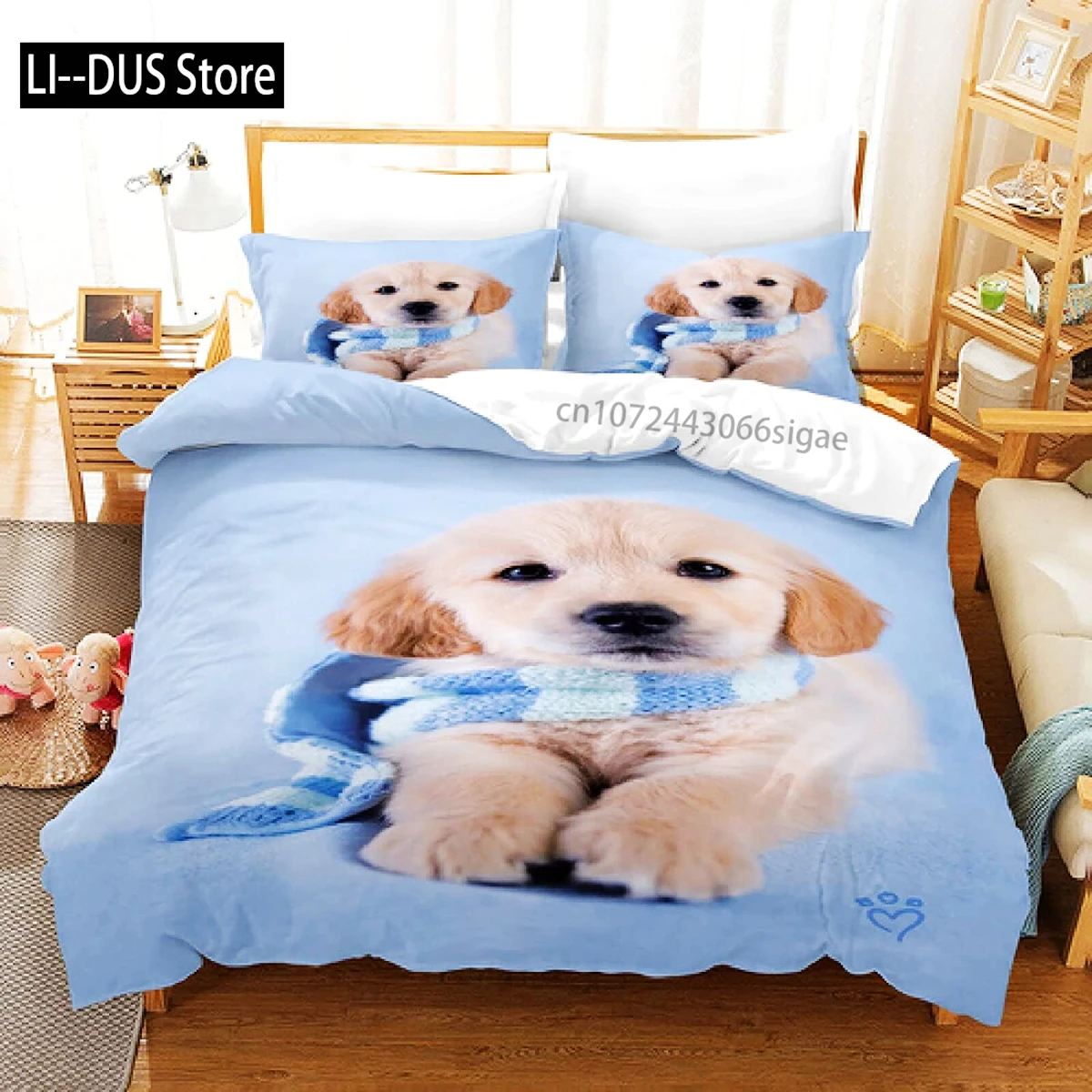 

Golden Retriever Duvet Cover Set Boys Pet Pattern Comforter Cover Twin Size Print Bedding Set Microfiber Animal Dogs Quilt Cover
