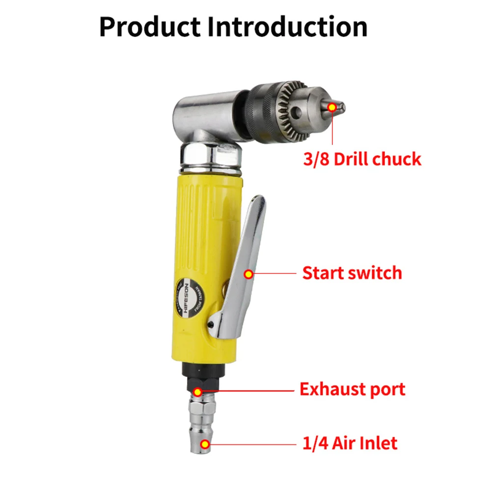 HIFESON 90 °Pneumatic Drill 3/8 Air Drill High-speed Mini Drill Corner Drill Bits Machine