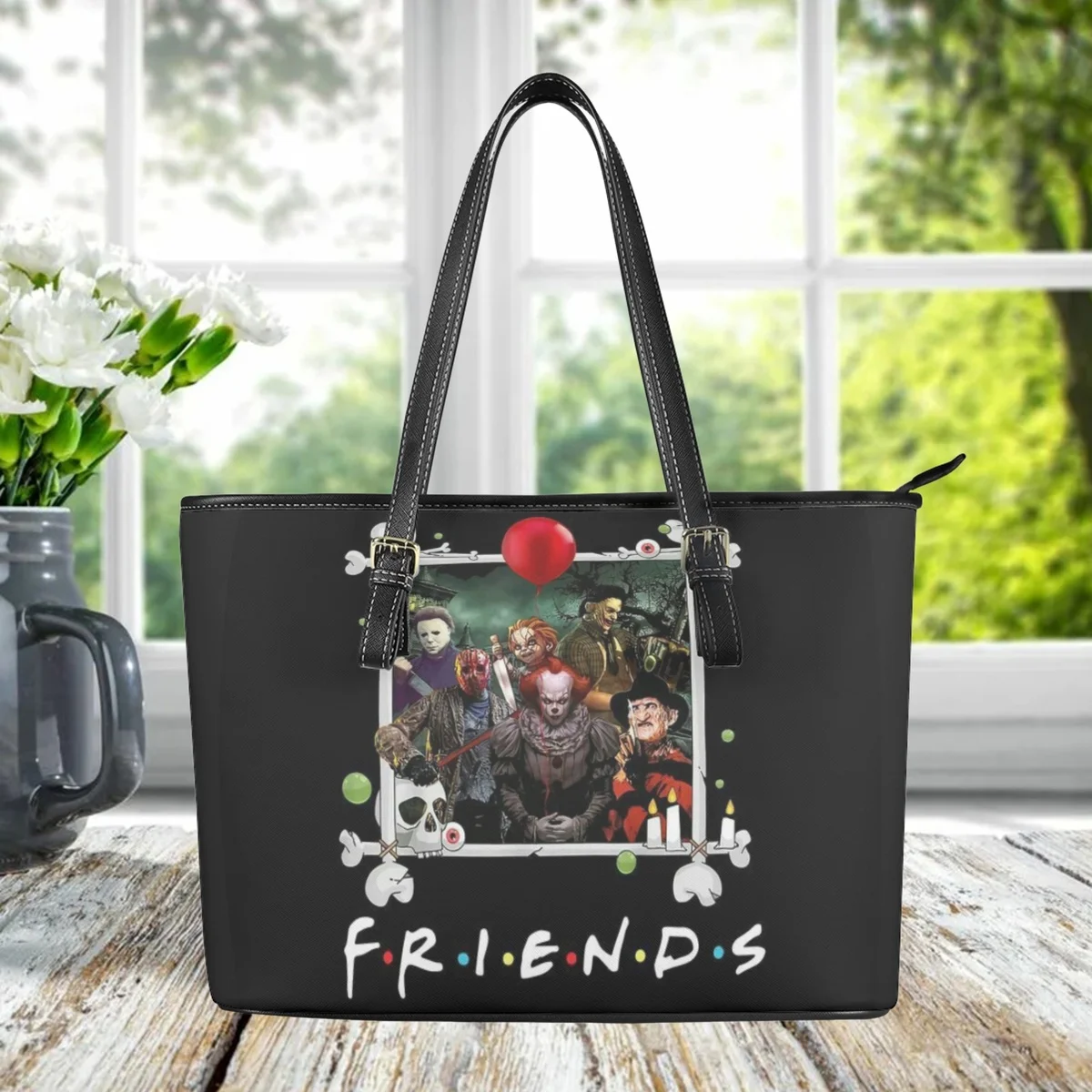 

Women Trendy Top-Handle Handbag Horror Movie Character Design PU Leather Tote Bags Fashion Street Trend Shoulder Bag Gift Bolsos