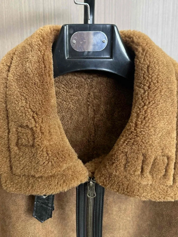 Business Men Winter Warm Wool Lining Work Coat Sheepskin Genuine Leather Real Fur Jacket Motorcycle Natural Shearling Coat 8XL - Image 3