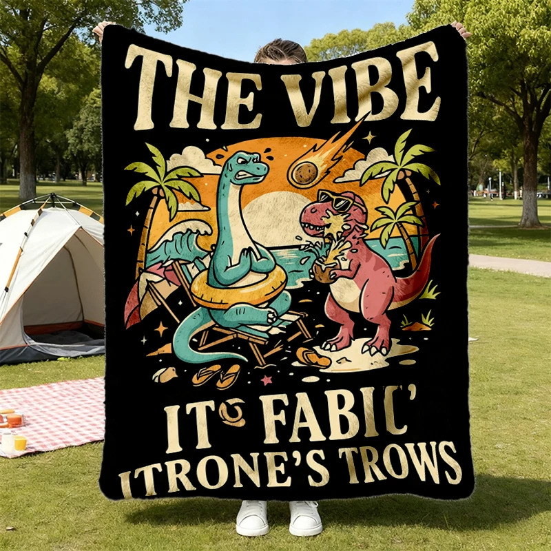 The Vibe Is In Shambles Flannel Blanket, Funny Dinosaur Graphic Flannel Throw, Cute Mental Health Humor Cozy Blanket